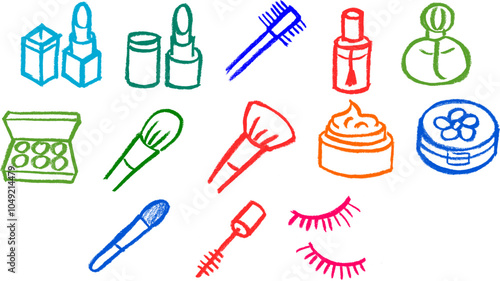 Cosmetics Makeup Icon Crayon Chalk Drawing Vector Set