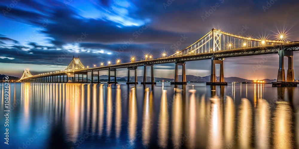 Long exposure at night panoramic view of Richmond to San Rafael Bridge Long exposure at night panoramic view of Richmond to San Rafael Bridge