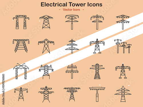 Icons featuring electrical towers and power transmission infrastructure