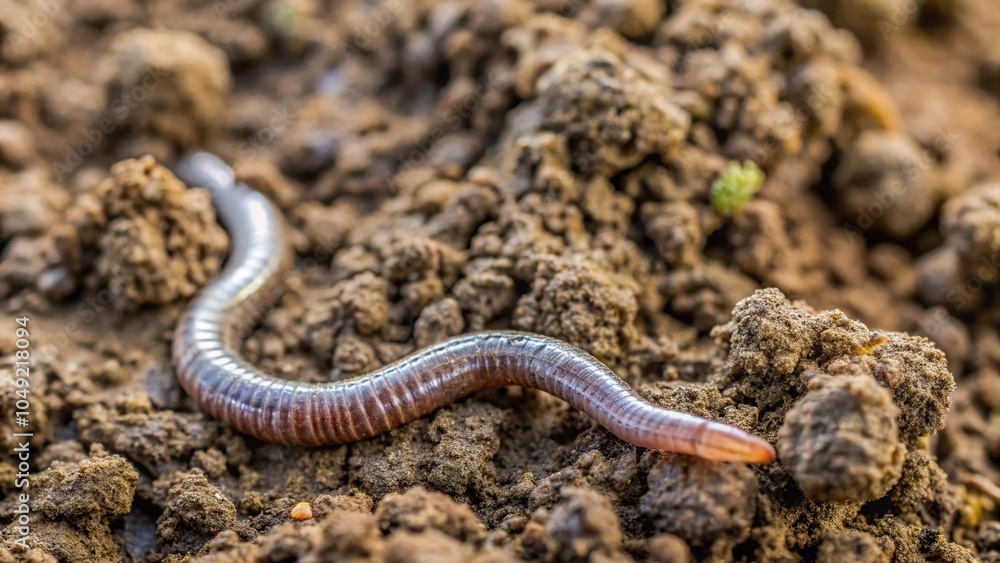 Obraz premium Grayish-brown slime trail left by a worm on a damp soil surface, soil, wildlife