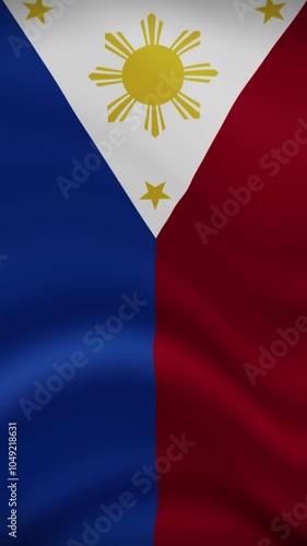 Philippines Waving Flag in Vertical Orientation. Realistic Flag Animation. Seamless Loop Background.