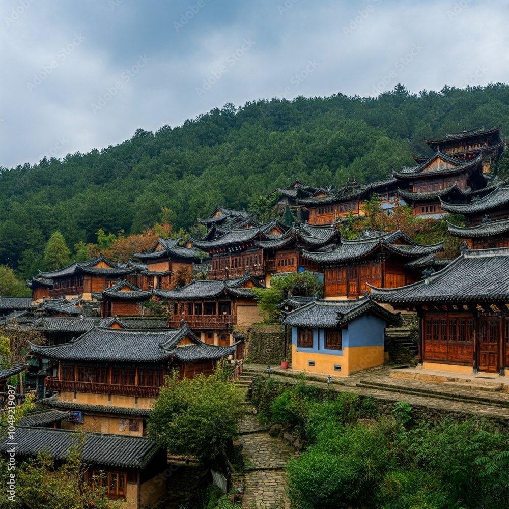 Hillside Settlement with Terraced Architecture Hillside Settlement with Terraced Architecture