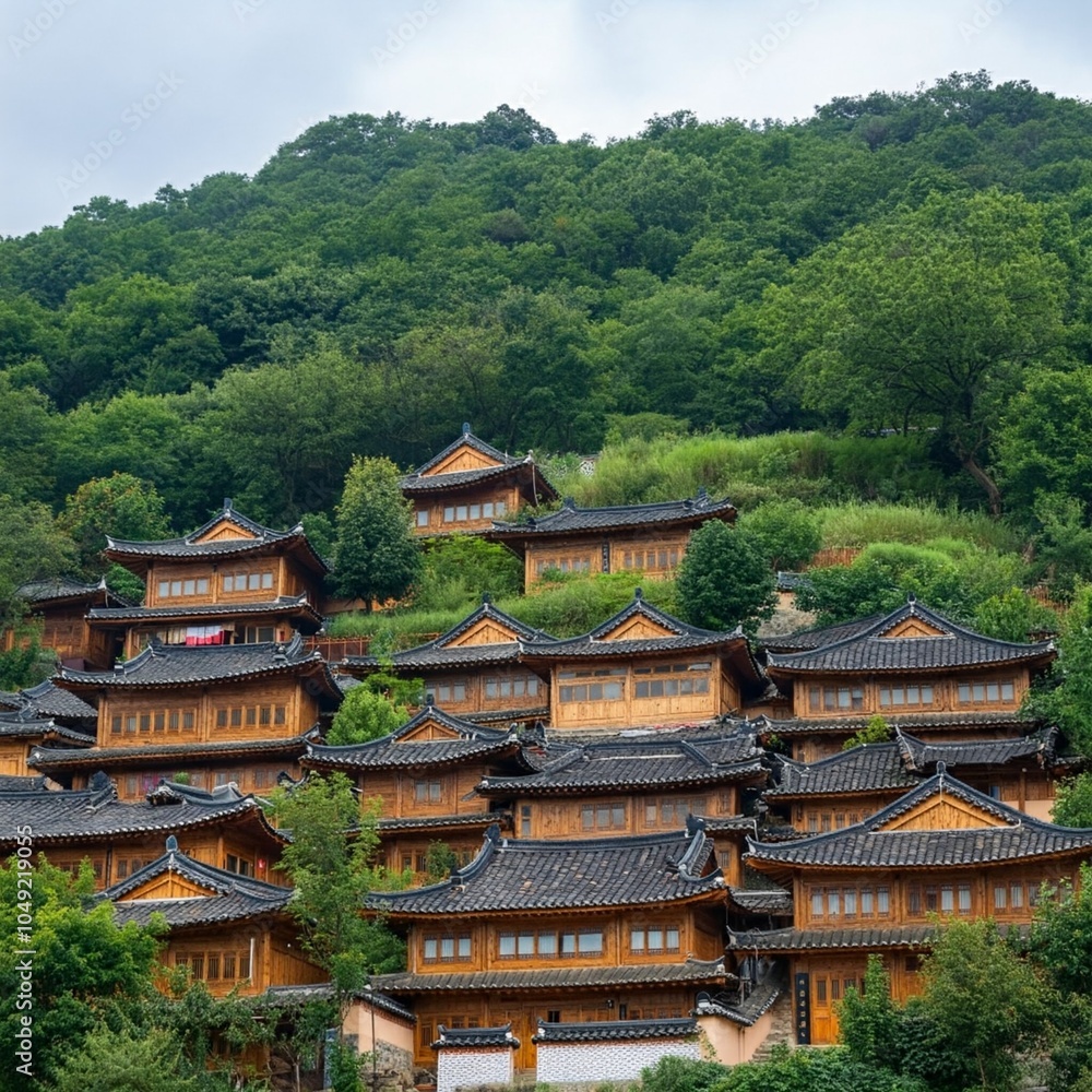 Fototapeta premium Peaceful Village on a Steep Hill