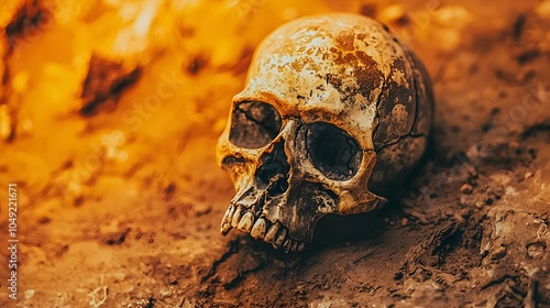 Fossilized skull of an early human ancestor such as Homo erectus providing valuable insights into the evolutionary journey of our species  This ancient relic offers a glimpse into the past photo