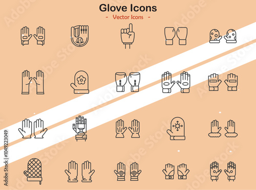 Icons showcasing various glove types and their uses in different fields