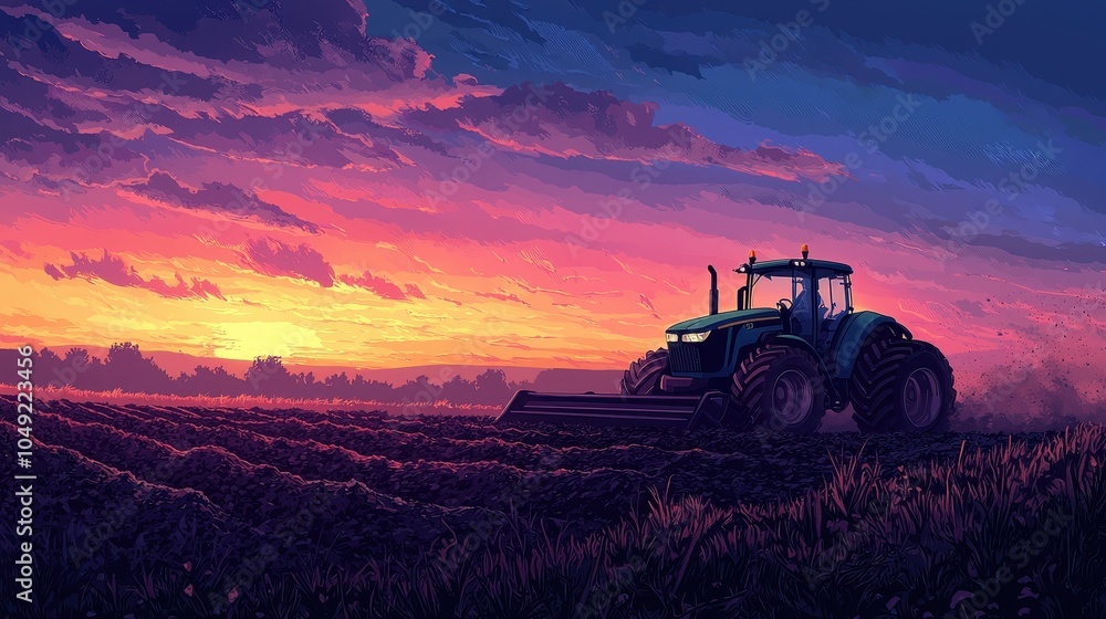 Majestic Tractor Plowing Soil at Dusk Majestic Tractor Plowing Soil at Dusk