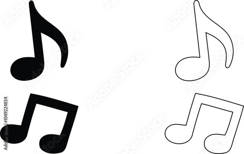 Music Notes Icons Set – Black Musical Symbols Vector Isolated on White Background for Logos & Designs