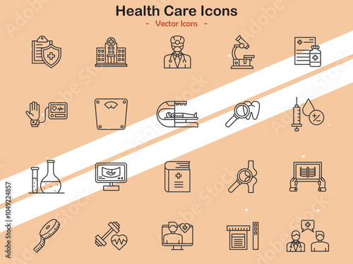 Icons depicting health care tools symbols and medical themes