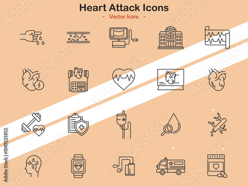 Icons depicting heart attack prevention and awareness symbols