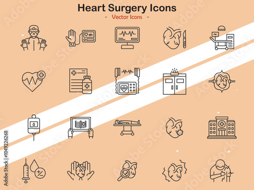 Icons showcasing heart surgery tools and medical procedures