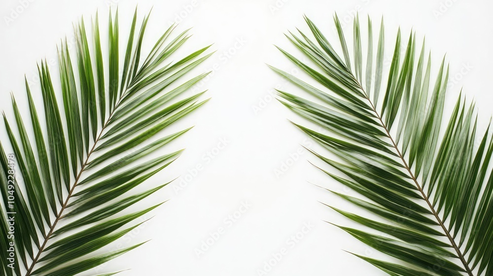 Symmetrical Green Palm Leaves on White Background Generative AI Symmetrical Green Palm Leaves on White Background Generative AI