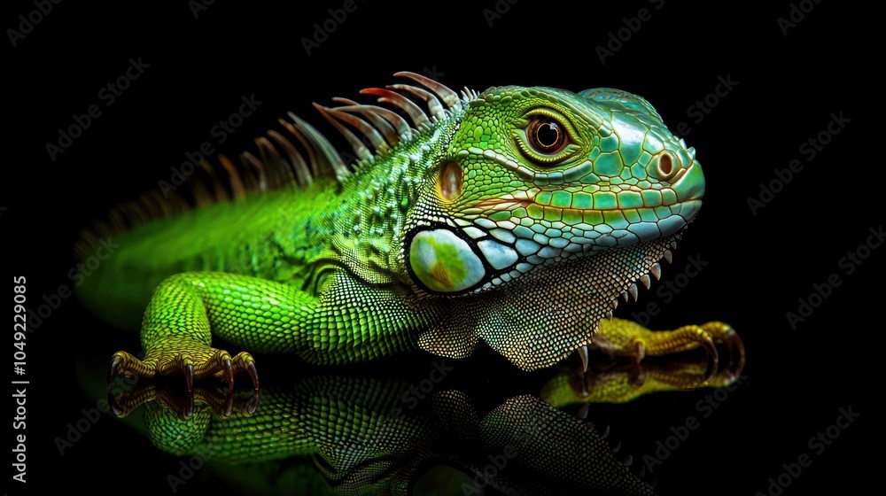 Green Iguana on a Black Background Green Iguana on a Black Background