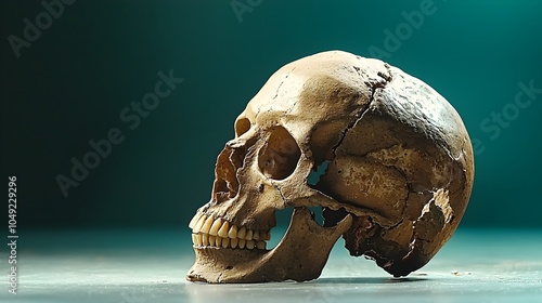 Hominid skull fossil discovered during an archaeological excavation shedding light on the evolution of early human ancestors such as Homo erectus