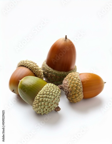 Acorns on a white background