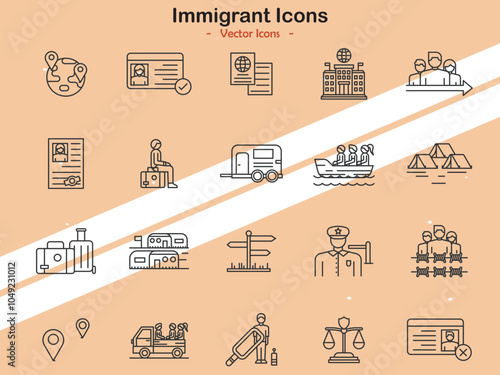 Icons depicting immigrant symbols and themes of diversity
