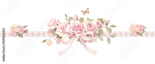 PNG Butterfly border with roses illustration romantic flower.