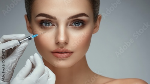A close-up of a woman receiving a Botox injection in her face at a spa, showcasing her beauty and skincare routine