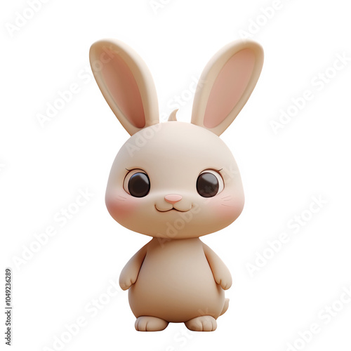 Cute cartoon rabbit character with big eyes and soft colors for children's products and playful designs PNG isolated on transparent background, white background.