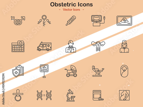 Icons representing obstetrics and maternal health themes