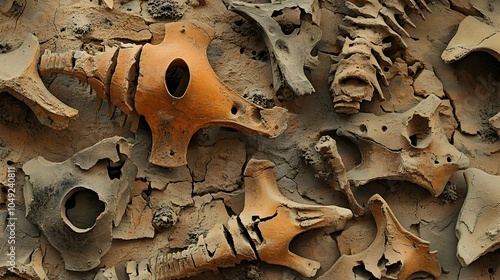 Neatly Arranged Fossilized Shark Vertebrae in a Precise Sequential Display Showcasing the Beauty and Insights of Natural History Paleontology and Scientific photo