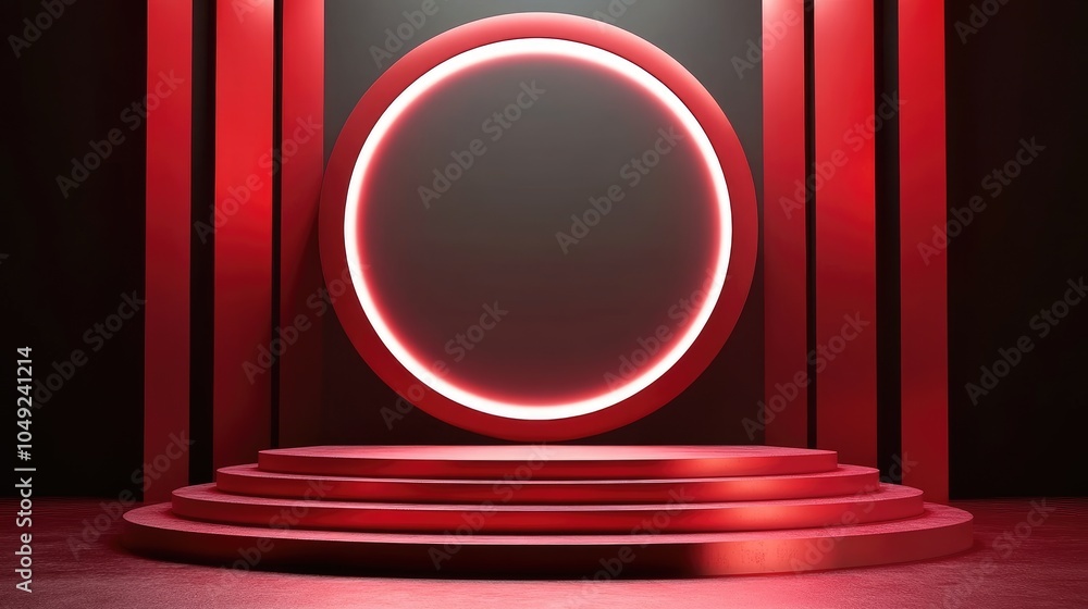 Red Circular Platform with Glowing Halo and Red Pillars Red Circular Platform with Glowing Halo and Red Pillars