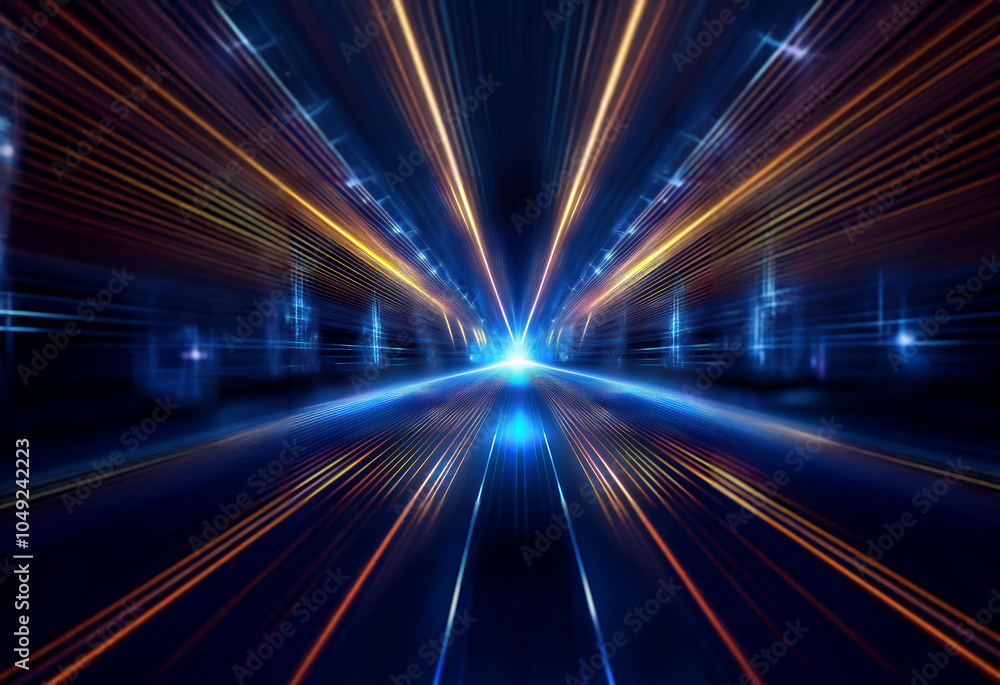 Abstract digital art depicting a glowing tunnel of light with streaks of color radiating outward. Abstract digital art depicting a glowing tunnel of light with streaks of color radiating outward.
