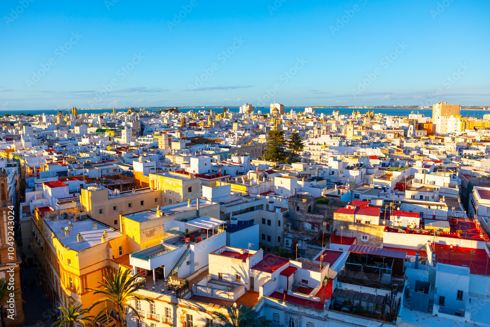 Obraz premium Aerial view of Cadiz vibrant city in Spain, skyline filled with numerous buildings