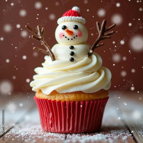 christmas cupcake with snowman