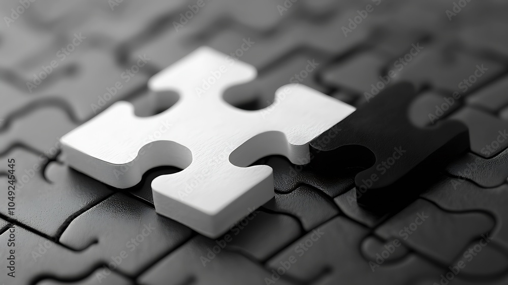 Fototapeta premium Black and White Puzzle Pieces Interlocking Suggesting Unity and Diversity Concepts : Generative AI
