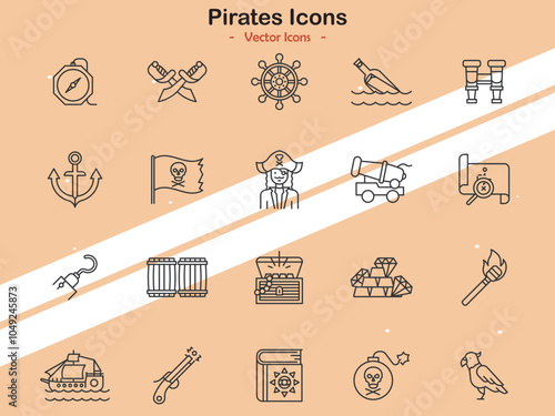 Icons representing pirates and nautical themes