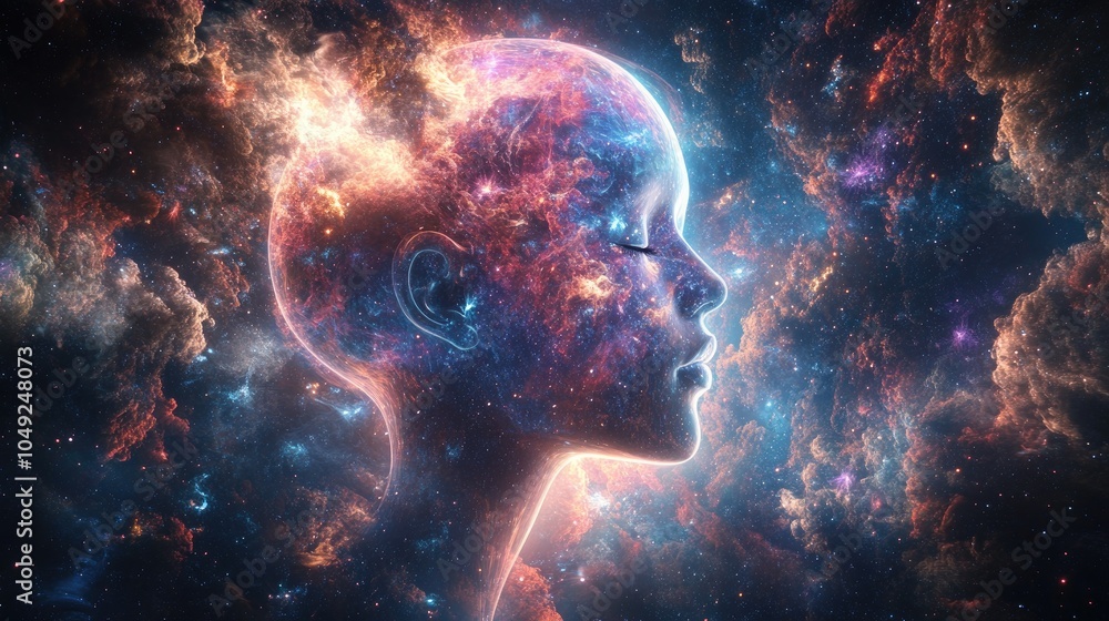 A Cosmic Portrait of a Human Face with Eyes Closed A Cosmic Portrait of a Human Face with Eyes Closed