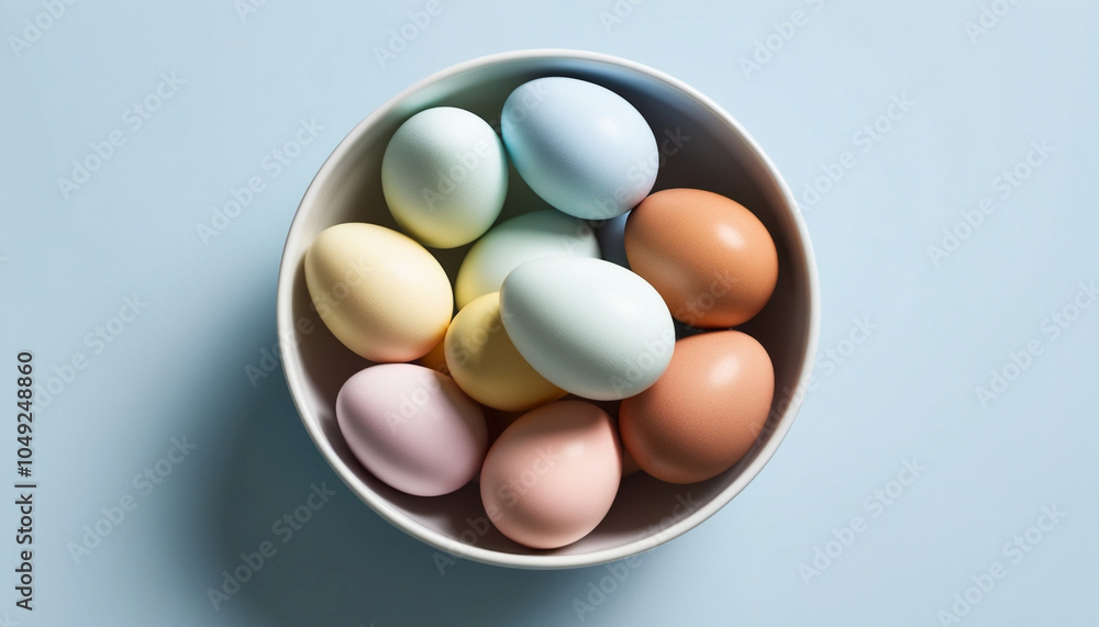 Pastel Easter Eggs in White Bowl. Ideal for Festive and Spring Themes Pastel Easter Eggs in White Bowl. Ideal for Festive and Spring Themes
