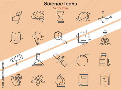 Icons representing scientific concepts and laboratory tools