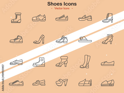 Icons showcasing various types of shoes and footwear