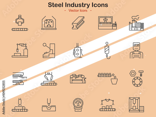 Icons representing steel production and industrial themes