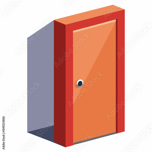 Isometric vector illustration of a closed door with a red frame. Perfect for interior design projects, home decor, or game assets.