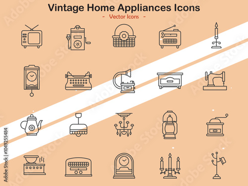 Icons showcasing vintage home appliances and retro items