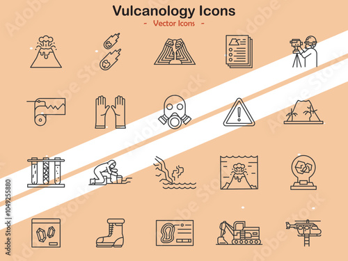 Icons representing vulcanology and geological studies
