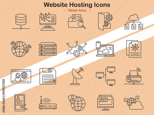 Icons representing website hosting and internet services