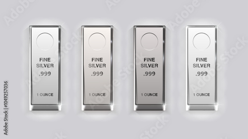 Silver .999 Pure Bars - Top View Vector Illustration with Shadow Effects and Varied Weights