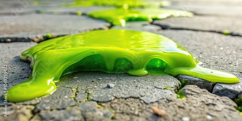 Chartreuse slime oozing from a crack in the ground, rock, chartreuse photo