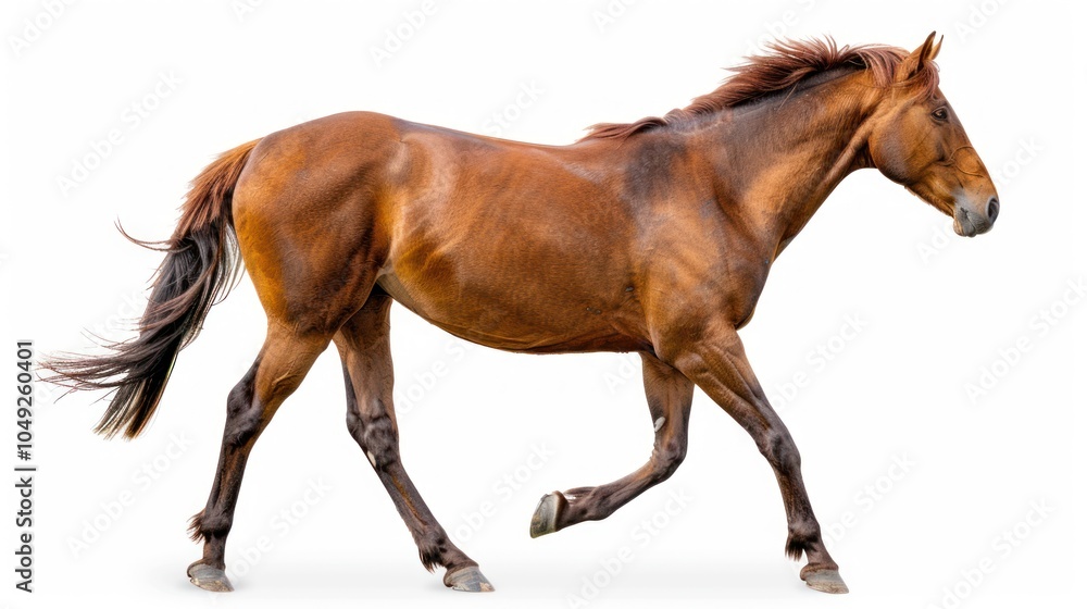 A Chestnut Horse Running in Motion with White Background A Chestnut Horse Running in Motion with White Background