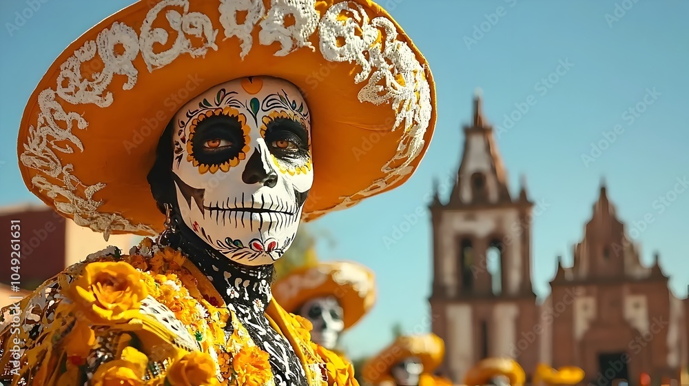 Obraz premium Vibrant Costumed Performers Taking Part in the Annual La Calaca Festival to Celebrate the Day of the Dead in the Historic Town of San Miguel de Allende Mexico