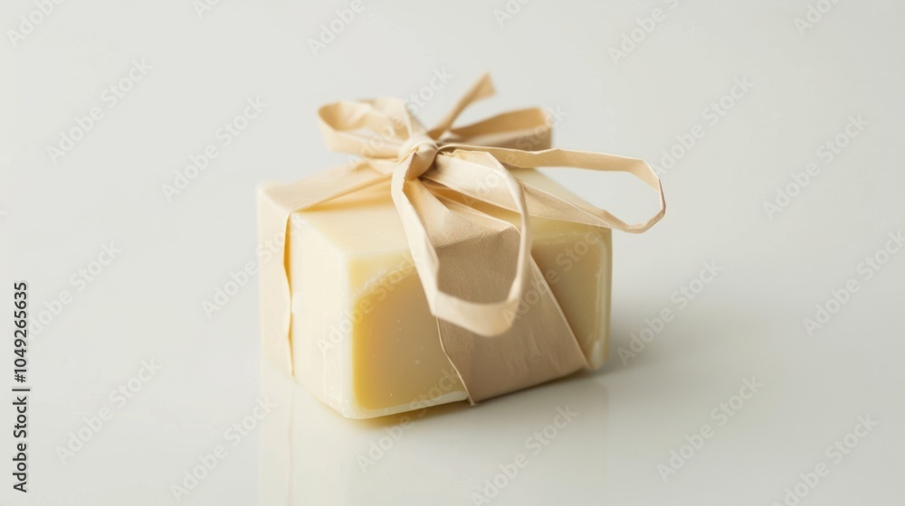 A single bar of soap tied with a bow of natural twine A single bar of soap tied with a bow of natural twine