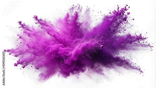 Dynamic explosion of purple chalk dust isolated on white background