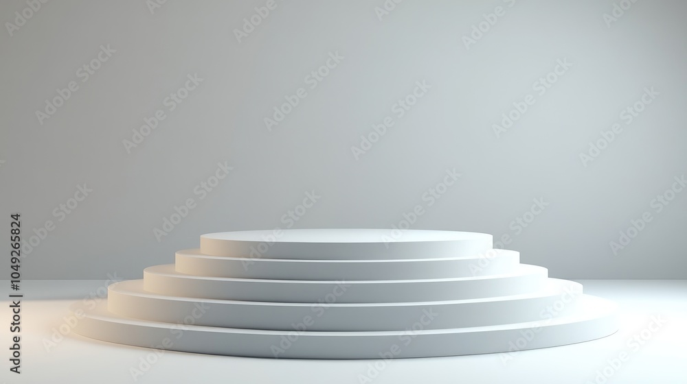 Obraz premium White Circular Pedestal with Four Tiers on a White Background