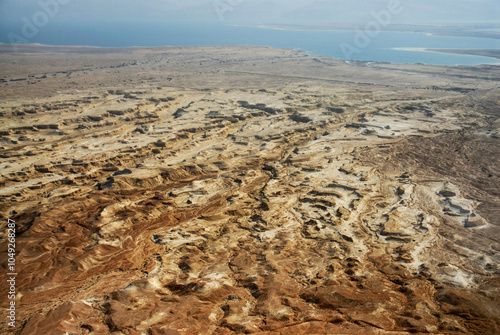 Access the Masada Fortress, an ancient fortification at Judea Desert, near Dead Sea. Herod the Great fortified Masada in 31 BCE, where 960 sicarios committed suicide. Israel, 2016. photo