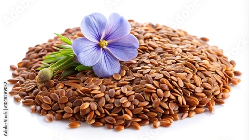 Flax seed and flower isolated on white background