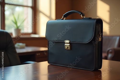 Close-Up Briefcase on Office Desk, No People, Professional Setting