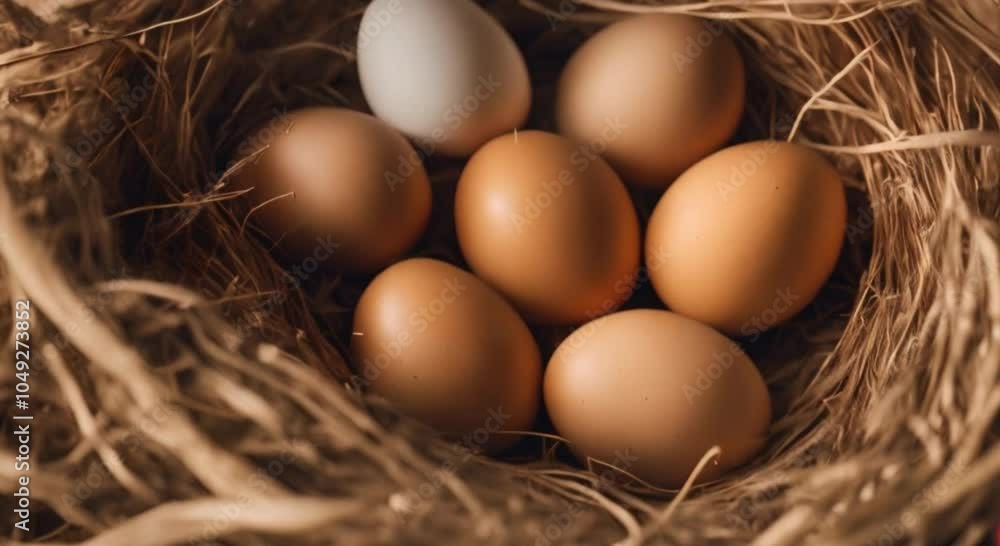 chicken eggs lying in a straw nest chicken eggs lying in a straw nest